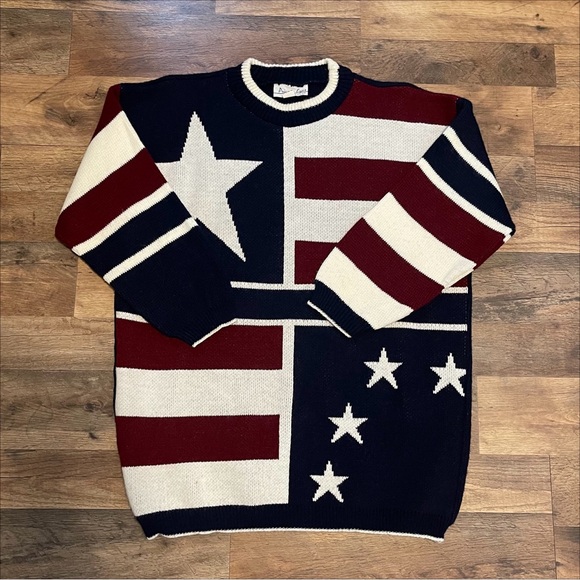Vintage 90s | Americana Stars & Stripes Knit Crewneck Pullover Sweater - Picture 1 of 7